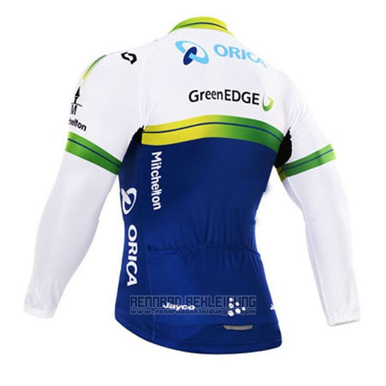 2015 Fahrradbekleidung Orica GreenEDGE Wei und Blau Trikot Langarm und Tragerhose